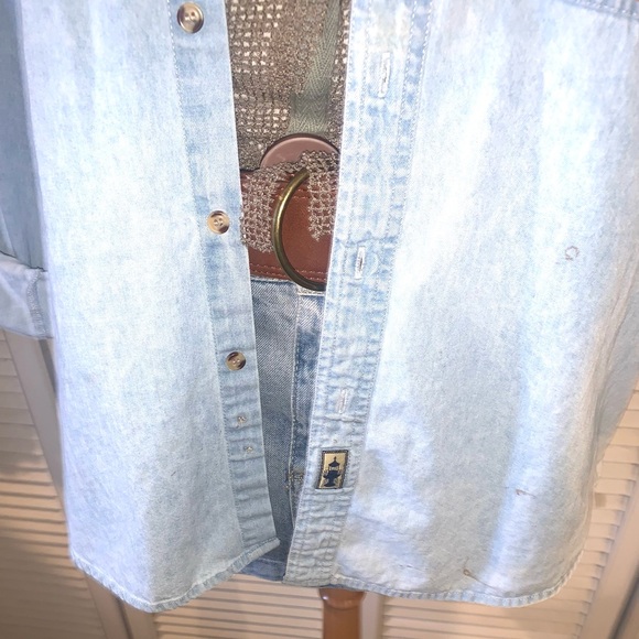 90s Light Blue Denim Shirt with Angel and dove patches long sleeve button down S - Picture 5 of 12